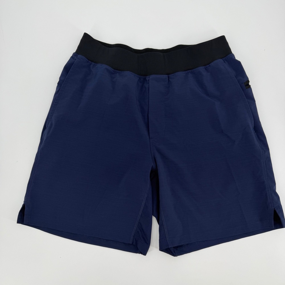 Fabletics Mens 7 Inch Inseam Athletic Shorts Navy‎ Blue Black Waistband Large